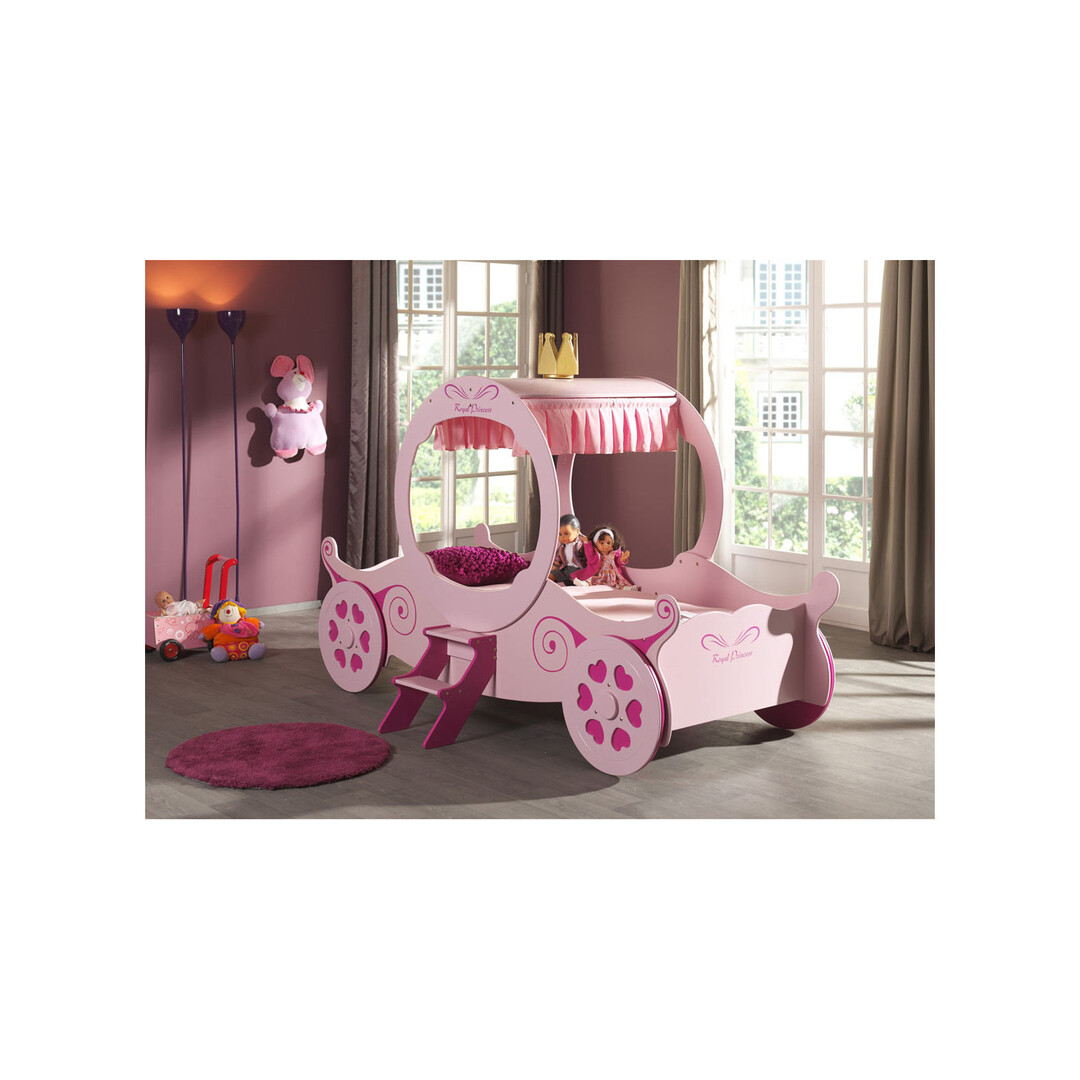 Lit enfant carrosse moderne rose Féerie | Matelpro