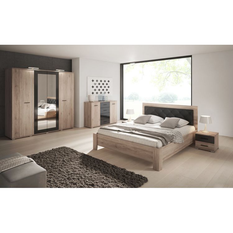 Chambre adulte contemporaine chêne/noir Korina | Matelpro