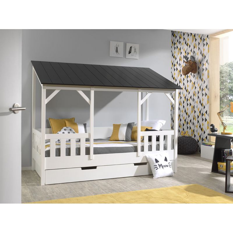 Lit Cabane Enfant Moderne Pin Massif Laqu Blanc Madison Matelpro