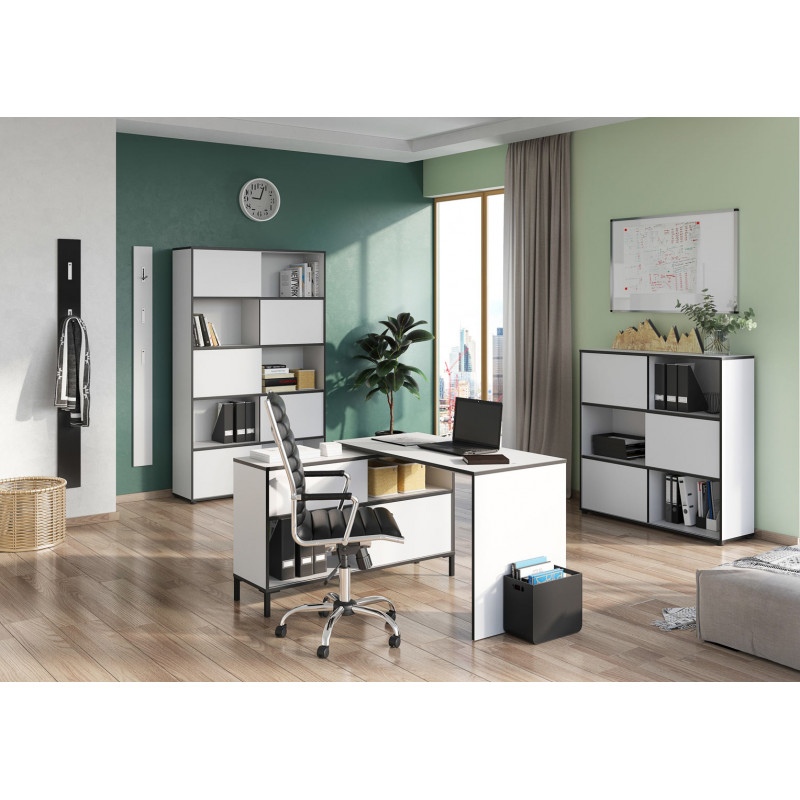 Bureau d'angle moderne blanc/noir Amira - Matelpro