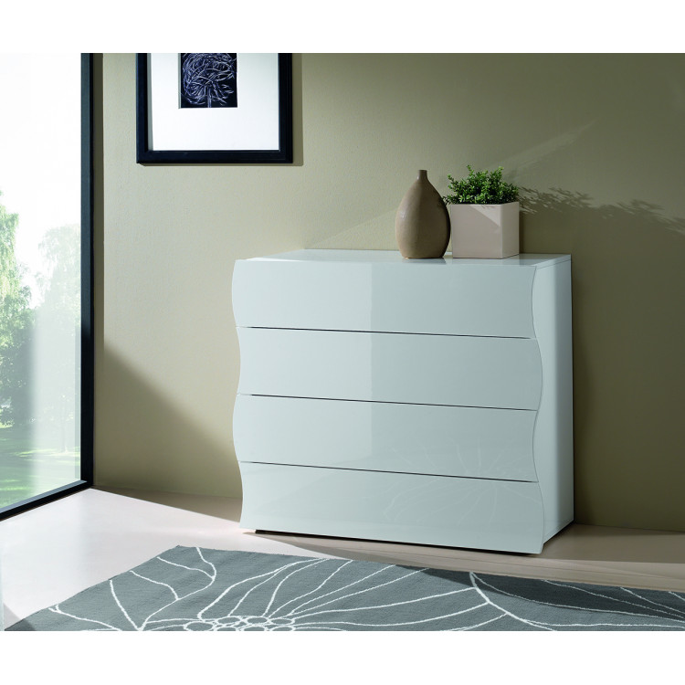 Commode moderne 98 cm blanc laqué brillant Onida