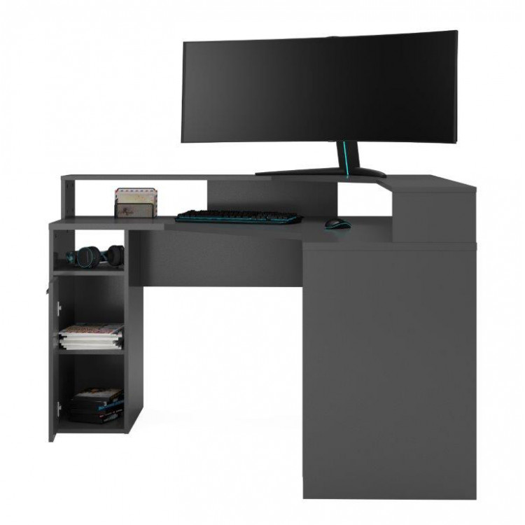 Bureau GAMER PC avec Led couleur Graphite avec porte et tiroir