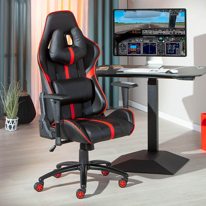 Fauteuil de bureau gamer en PU noir rouge Avalone