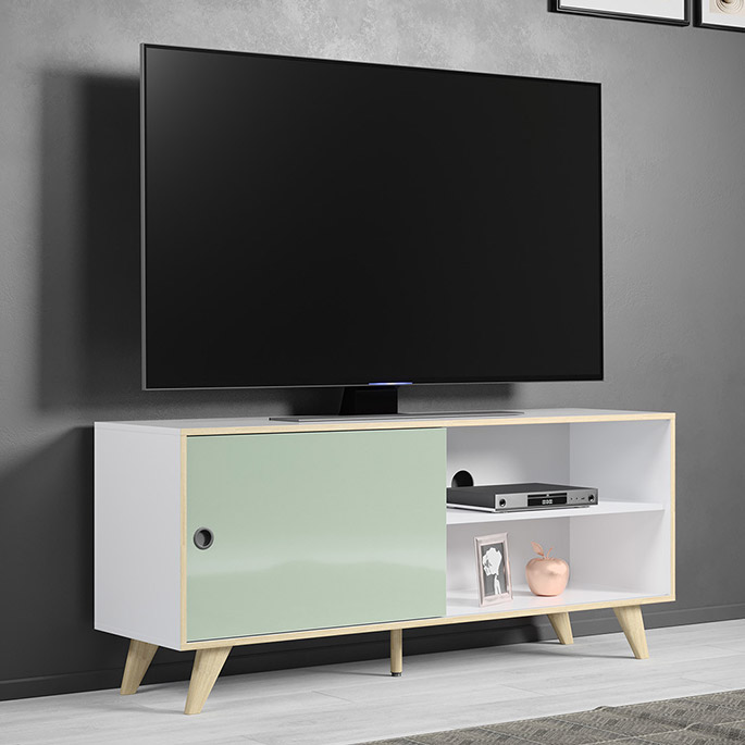 Meuble tv scandinave 145 cm blanc/vert hermine